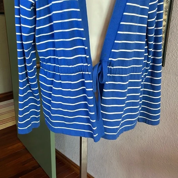 Gorgeous Jones New York Blue / White Striped Open Cardigan with Tie Sz XL - Picture 3 of 11